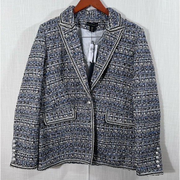 House Of Harlow 1960 NWT Midnight Boucle Tweed Blazer Jacket Size M - Picture 1 of 16